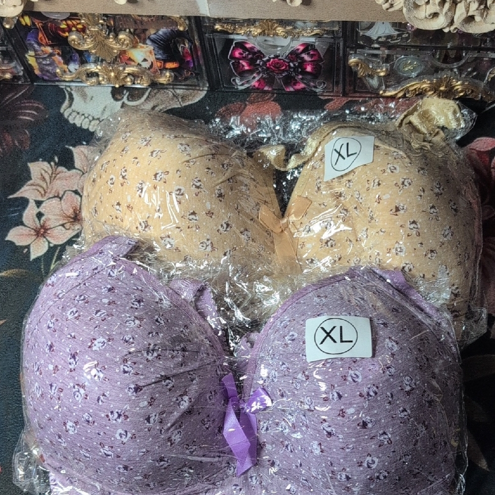 Floral Print Women's Intimates Set - Purple and Tan
